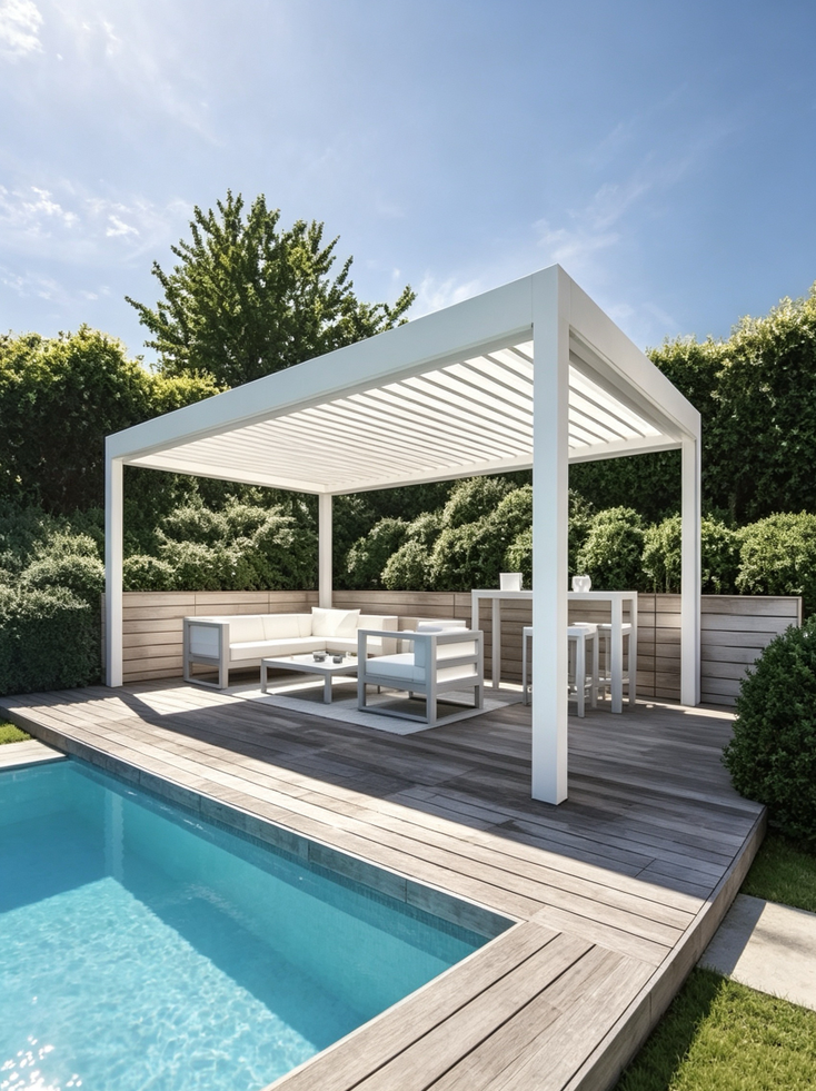 Modern Electric Adjustable-roof Pergola with Custom Size and 304 Stainless Steel Hardware for Backyard Shelter