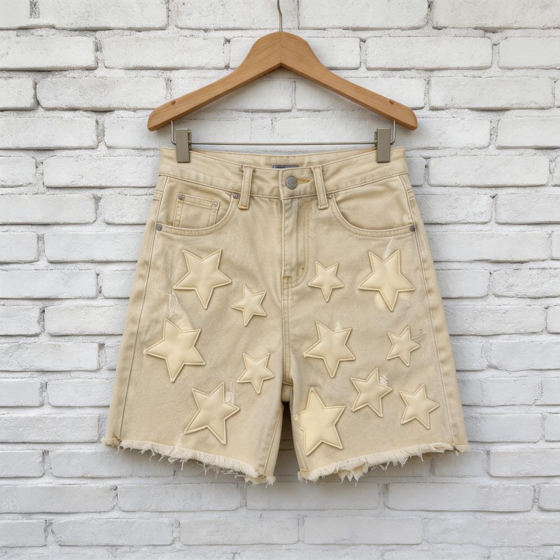Custom Men's Distressed Denim Shorts Loose Baggy Jorts Summer Casual Patch Star Streetwear Denim Short Designer Jeans for Men