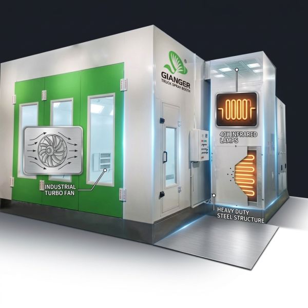 LPG Turbo Fan Truck Paint Spray Booth 40 Pcs Infrared Lamps Heavy Duty Steel Structure Large Vehicle Painting Room