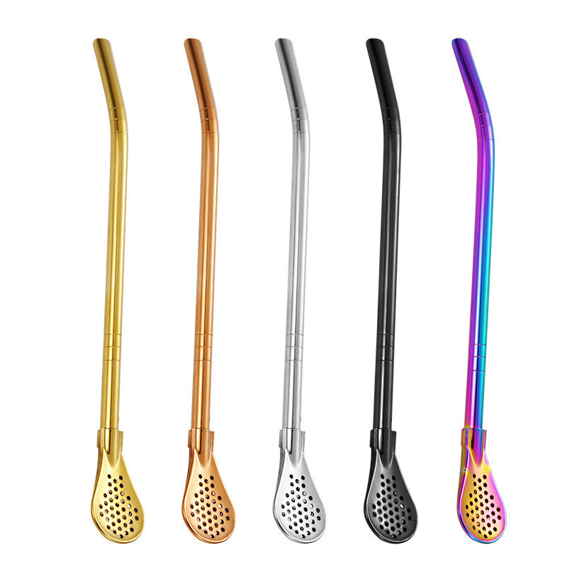 Initial Payment Detachable 304 Stainless Steel Straw Spoon Mate Tea Filter Straws