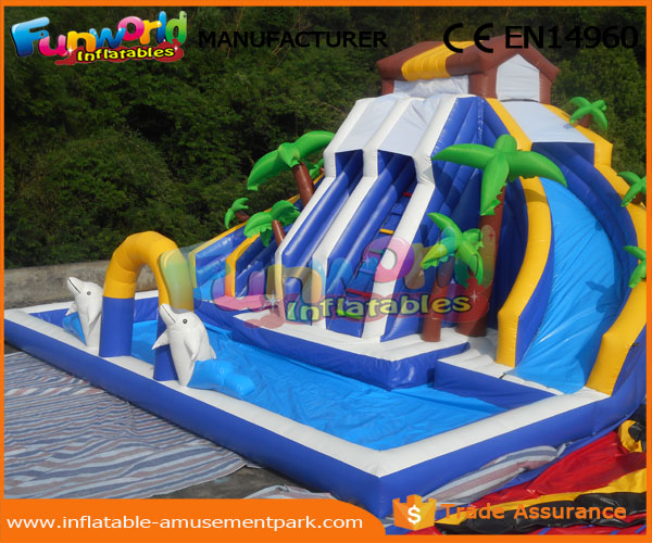 0.55 MM PVC Tarpaulin Mega Inflatable Slides With Pool For Water Park Party