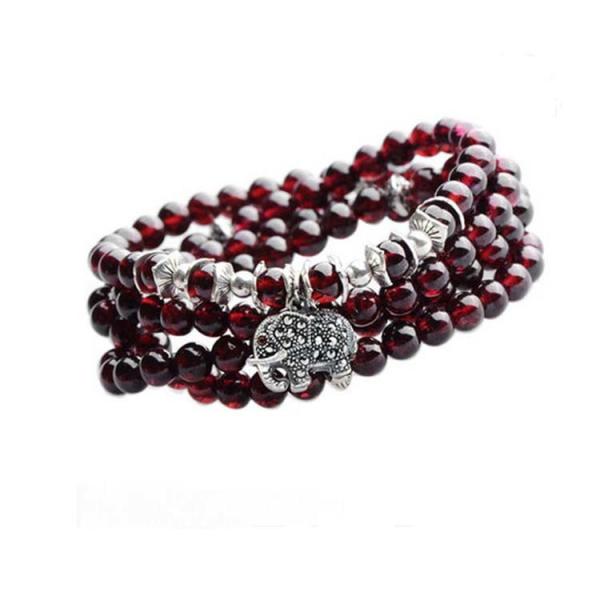 5mm-6mm Natural Garnet Strand Bracelet with Vintage Sterling Silver Charm (B042861W)