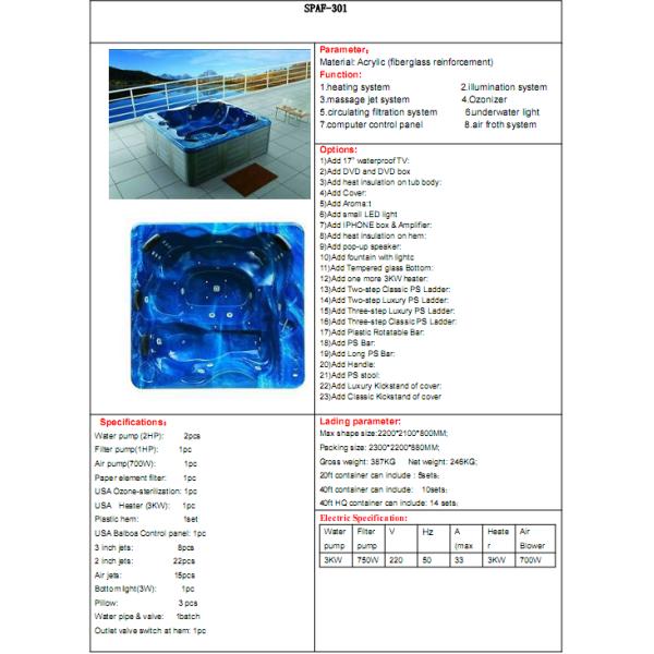 hot tub ,Outdoor Bathtub,swim spa,whirlpool,bahtub ,hot bathtub,swing pool SPAF-301