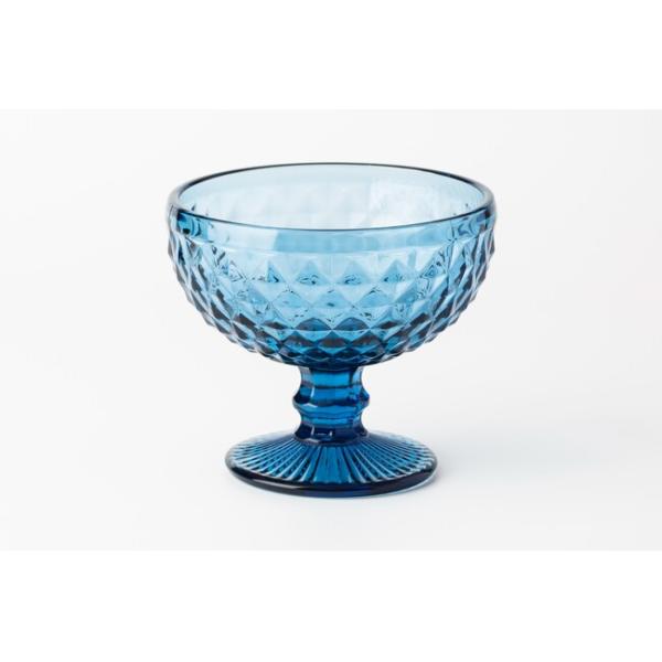 Small Blue Footed Glass Dessert Bowls 12 Oz Vintage Ice Cream Sundae Dishes 350ml