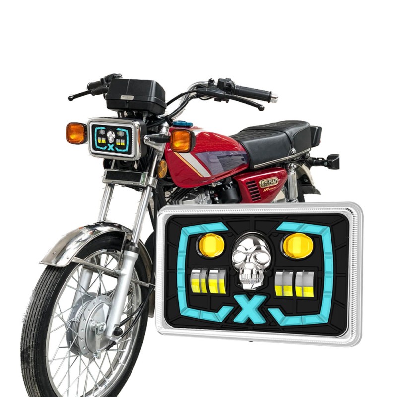 CG125 Motorcycle LED Headlight with Red Skull DRL 18LED Chip and 50000 Hours Lifespan
