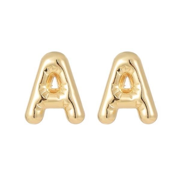 Jiexing Hot Selling 14K Gold Plated 925 Silver Needles A-Z Studs Smooth Surface Bubbles 26 English Letter Earrings