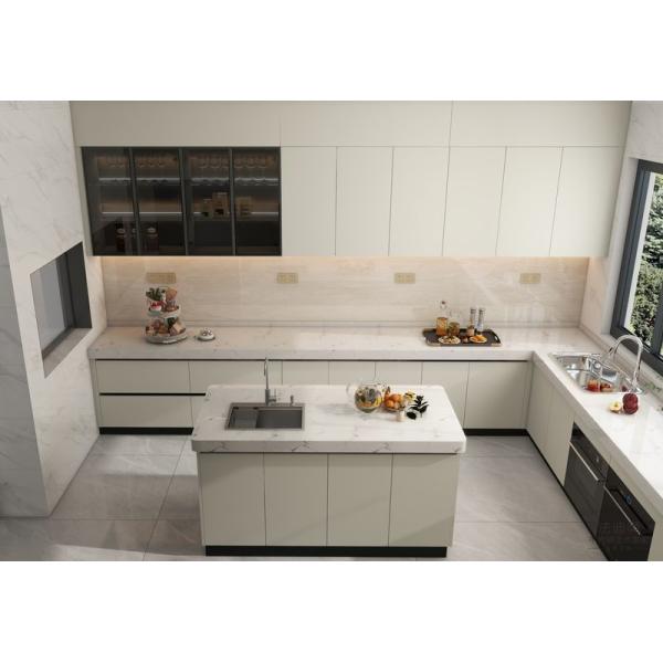 Off-White U-Shaped Stainless Steel Kitchen Cabinet with Island