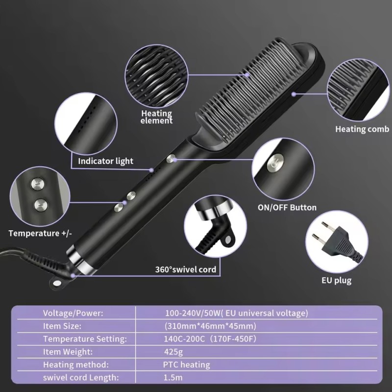 Electric Ceramic Hair Straightening & Curling Comb Portable Waterproof Hair Styling Tool for Hotel Use