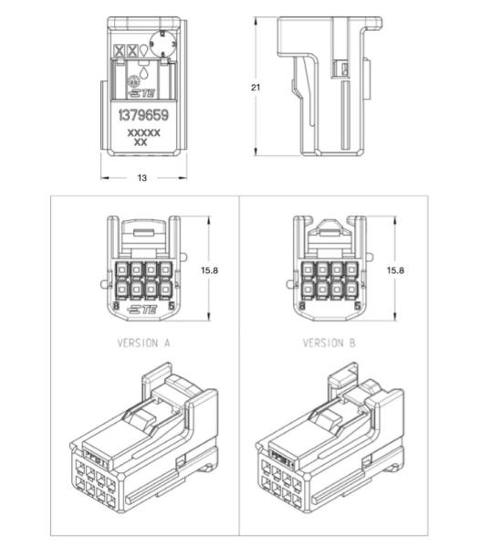 TE Connectivity AMP Connector TH 025 Connector System 8P Receptacle Housings 1379659-1,1379659-2,1379659-3,1379659-5