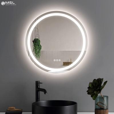 12V LED Round Bathroom Mirror Customized Lighted Smart Mirror 5mm With Warm White Yellow Light