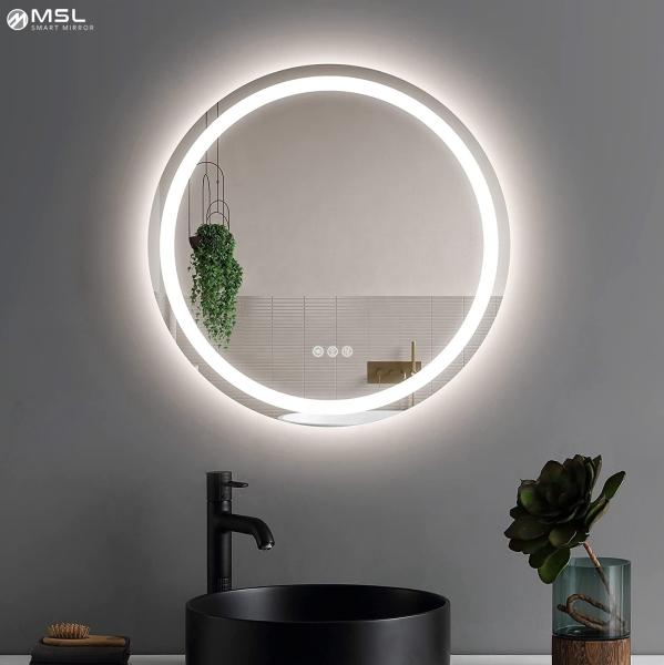 12V LED Round Bathroom Mirror Customized Lighted Smart Mirror 5mm With Warm White Yellow Light