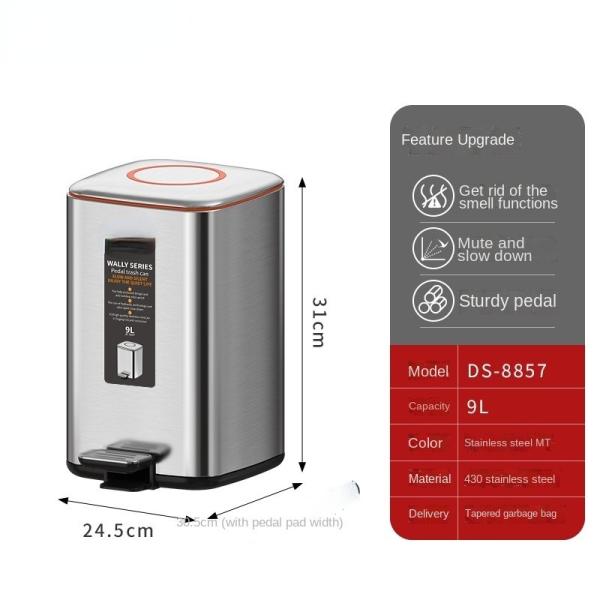 Household Kitchen with Lid Deodorant Simple High-end Light Luxury Office Foot Stainless Steel Trash Can