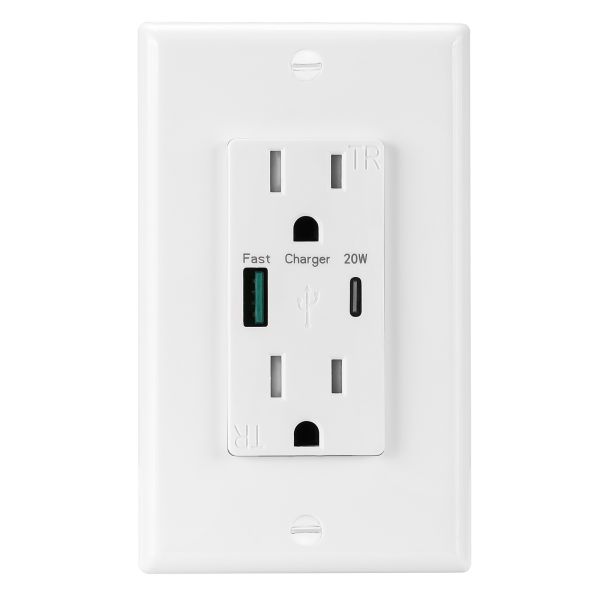 15A USB Wall Outlet with 5.0A Fast Charging, Tamper Resistant Design and IntelliChip Technology