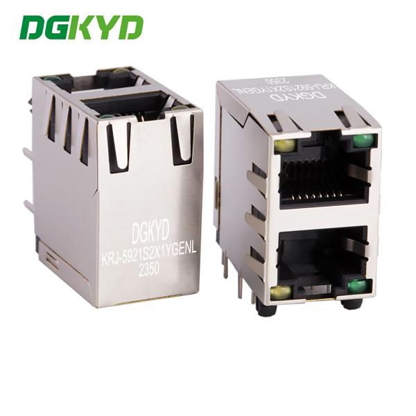 KRJ-5921S2X1YGENL 2x1 Dual Port RJ45 Connector With Light And Spring Clip