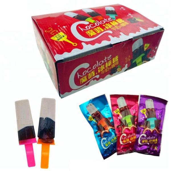 Chocolate Fruity Lollipops Whistle Stick Halal 2 Colors Ice Cream Shape