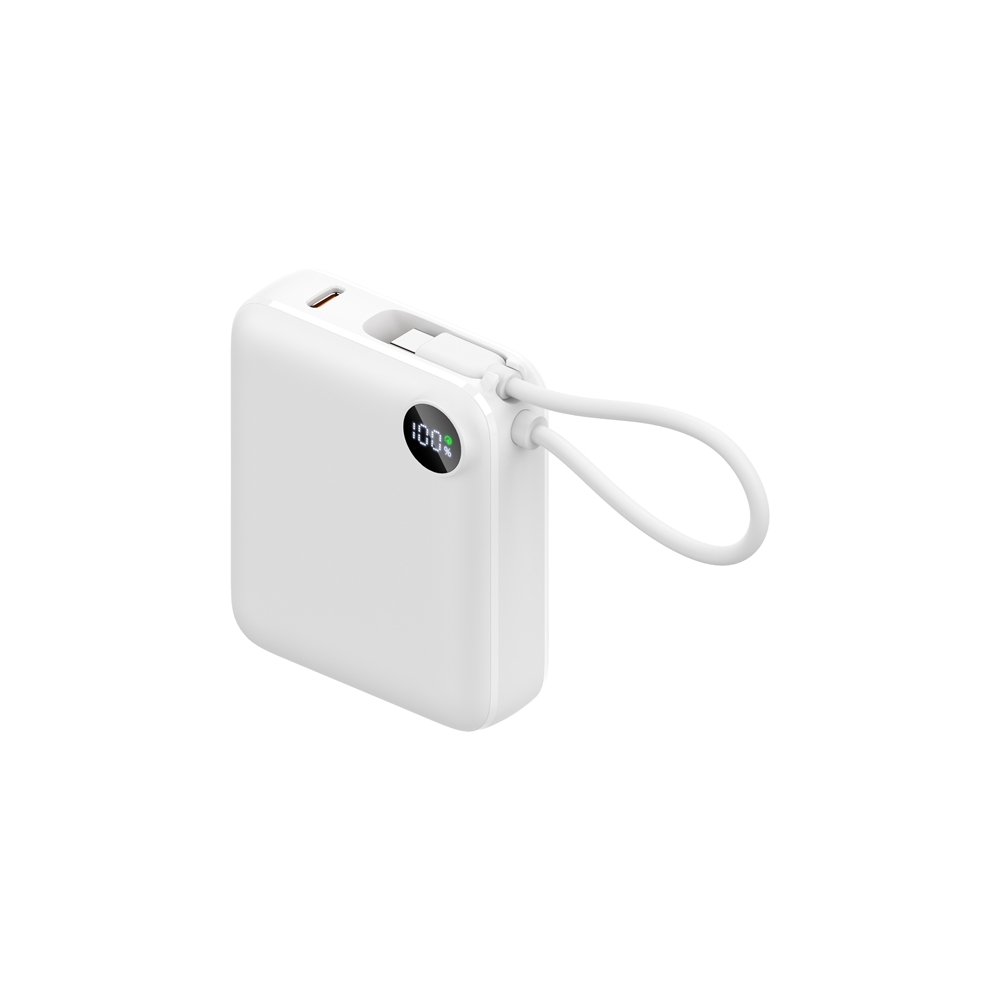 10000mAh Mini Fast Charge Power Bank with Built-in Cable,PD 20W QC4.0 22.5W