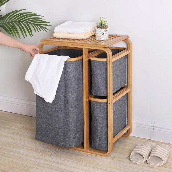 3 Tiers Laundry Basket Shelf Storage Hamper with 3 Separate for Towel Cloth in Bathroom Room