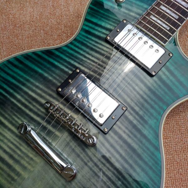 New style high-quality custom LP electric guitar, Green&blue Flame Maple Top Rosewood fingerboard electric guitar, free