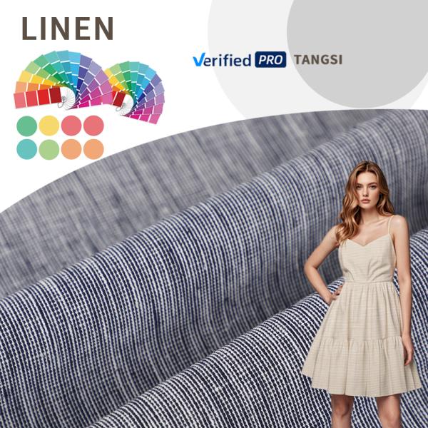 Direct Factory Sales Women's Clothing Organic Linen Cotton Yarn-Dyed Fabrics Solid Color Blouse T-Shirt Dress Woven Stretch