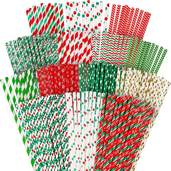 7.75 Inches Birthday Party Favors Santa Hat Snowflake Christmas Paper Straws
