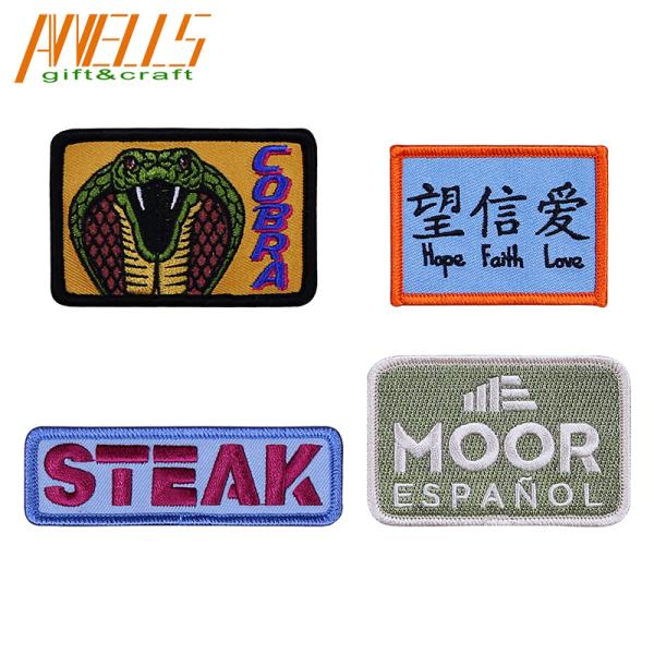 Customized Embroidery Logo Patch Merrowed Border Embroidery Tags For Cloth