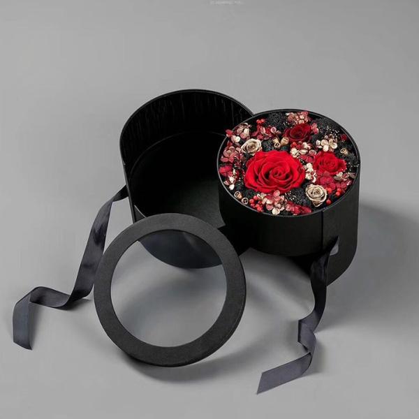 Настраиваемый логотип Розовый цветок упаковка 2 слоя круглый цветочный ящик Картонный бумажный ящик