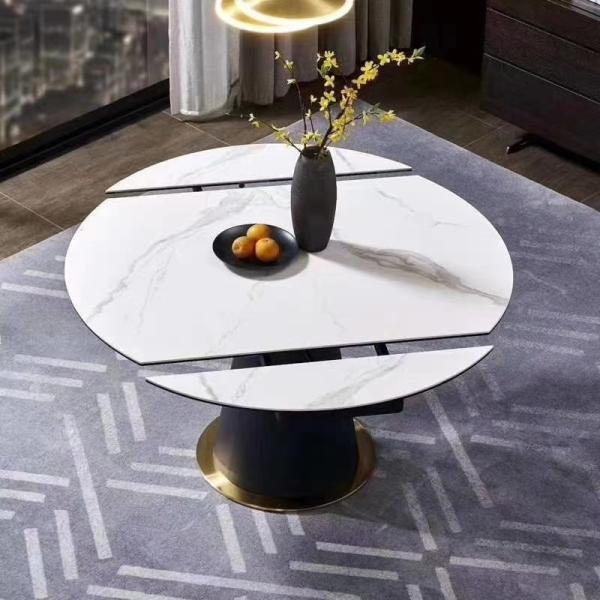 Home Design Dinning Table Set 8 Chairs Dining Room Furniture Extendable Round Marble Dining Table Set