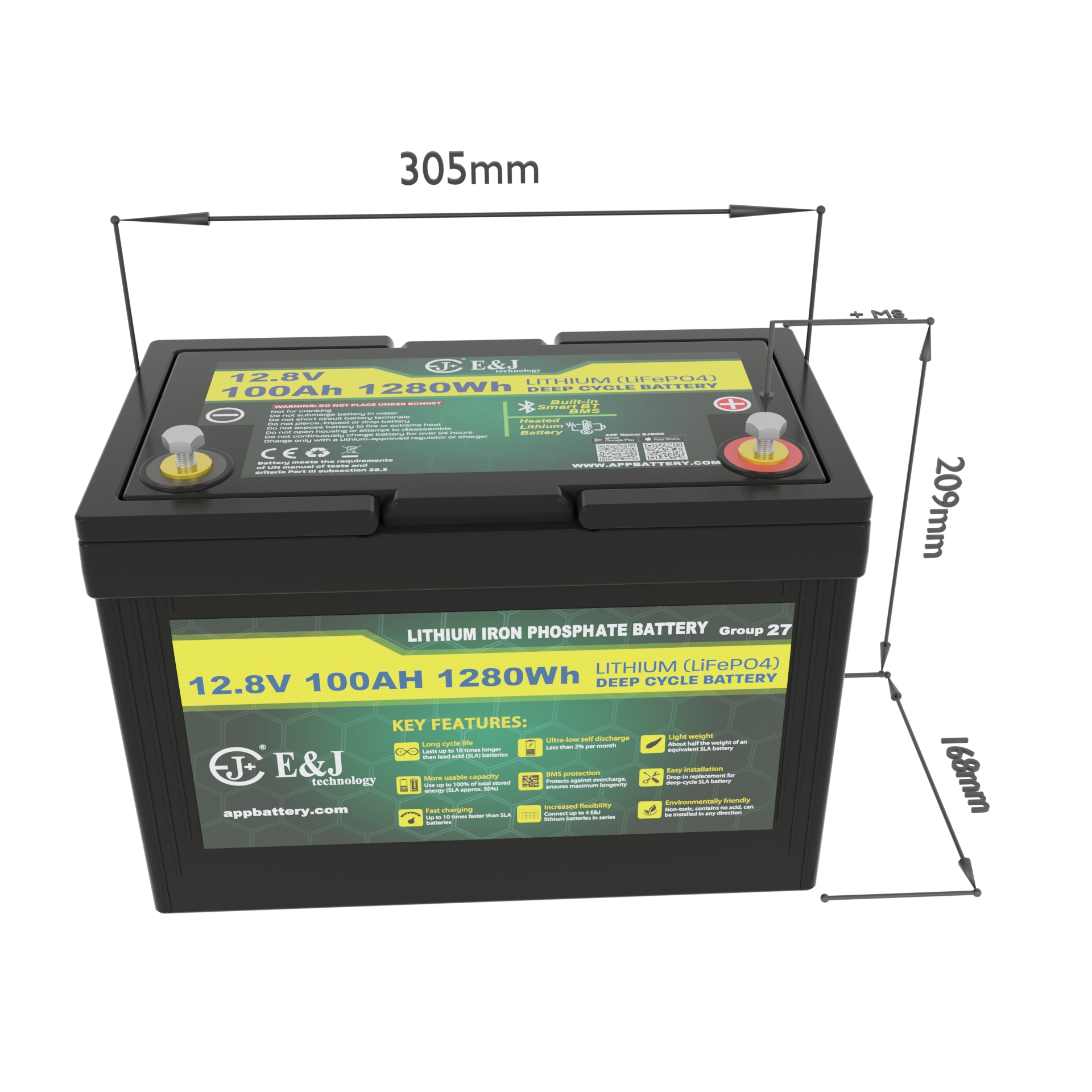 Deep Cycle 12V 100Ah Cell Balanced LiFePO4 Lithium Ion Recharge Solar Battery 4000 Cycles