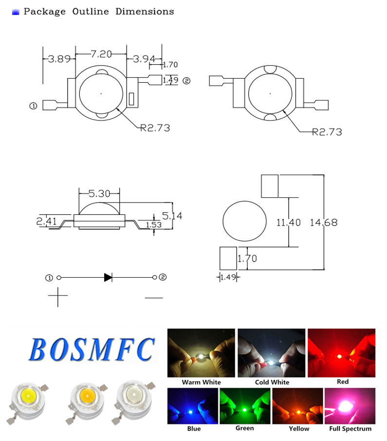 1W 3W высокомощный светодиодный чип длина волны 460-472m для светильников DIY