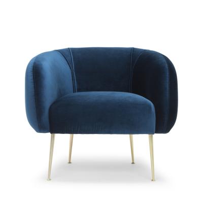 European furniture classic stainless steel metal leg blue velvet armchair