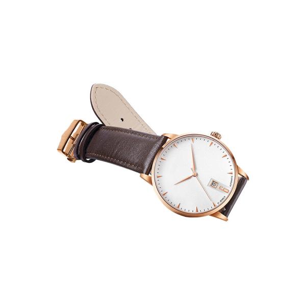 Stainless Steel Thinnest Automatic Watches Genuine Leather Strap SS Back Cover