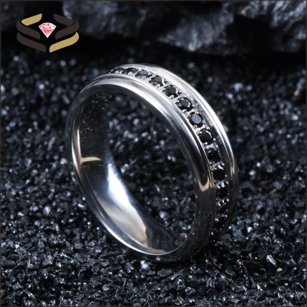 Anneaux de mariage en titane pour femmes 6 mm avec incrustation en zirconium noir