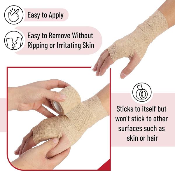 Self Adhesive Bandage Wrap, 6 Pack, Skin Colored, 2“ x 5 Yards, Cohesive Bandages, Medical Wrap, Elastic Bandage Wrap