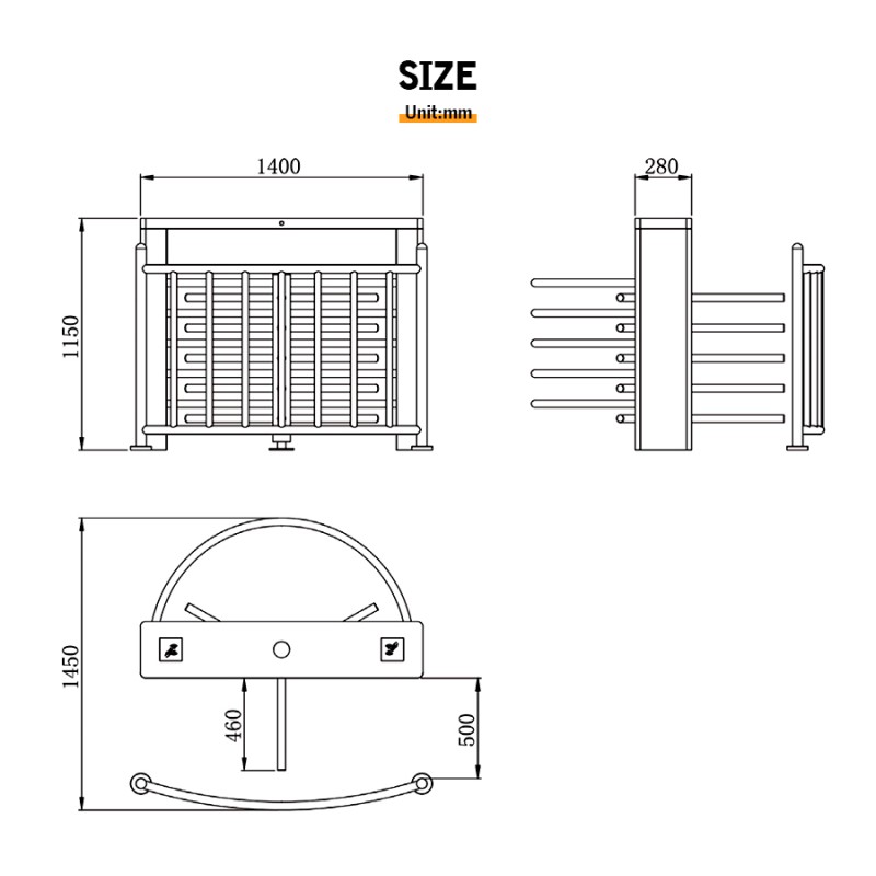 HCW CW803 Automatic SUS304 Half Height Rotary Turnstile Gate boom gate