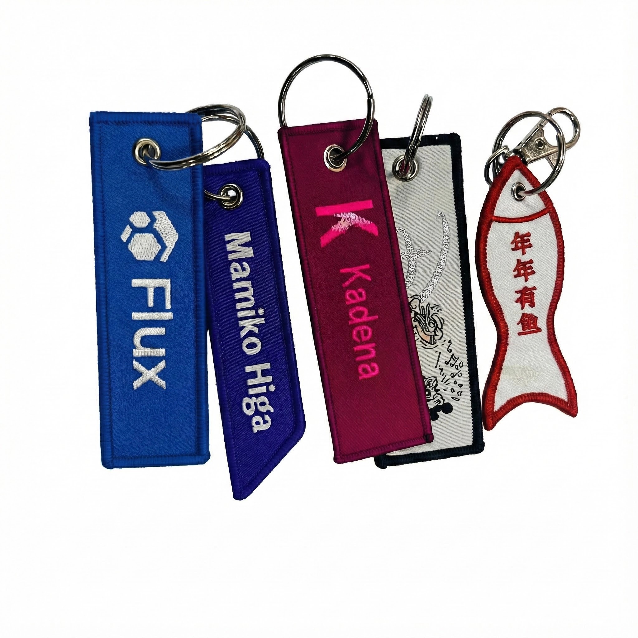 Customized Label Double Sided Personalized Text or Logo High Quality Embroidery Fabric Keychain Woven Keyring Tags