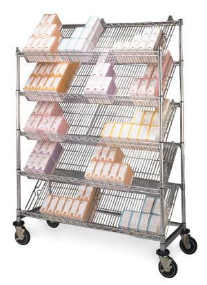 5 Layers Slant Tilt Show Room Commerical Angled Wire Shelving With Castors