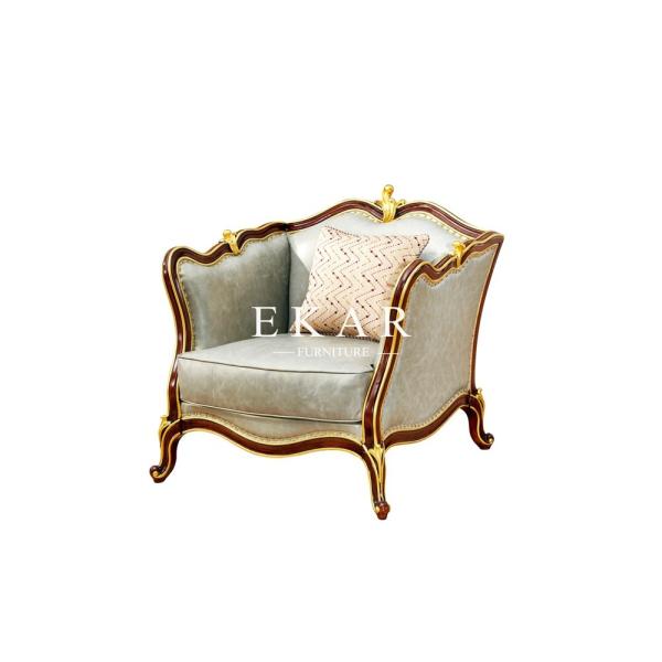 Antique Leather Wooden Frame Luxury Sofa LF-966