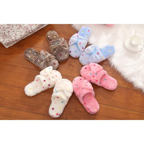 Lovely Winter Indoor Slippers , Bow Plush Slides Girls Winter Slippers