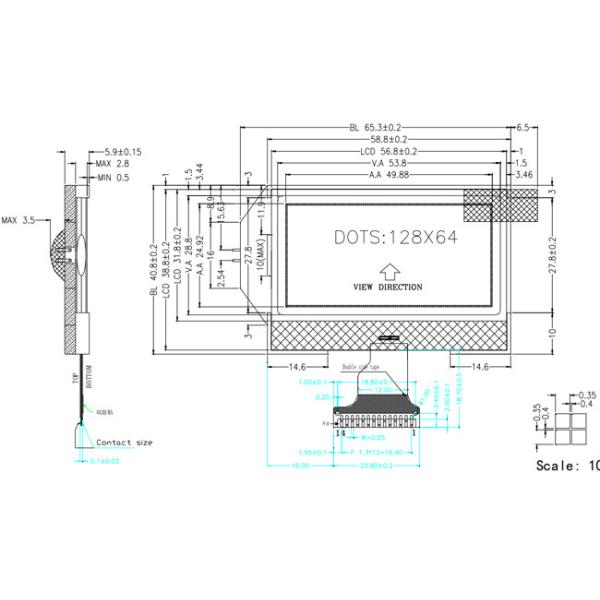 График LCD STN желтый зеленый Monochrome показывает 128x64 положительное 3.3V SPI