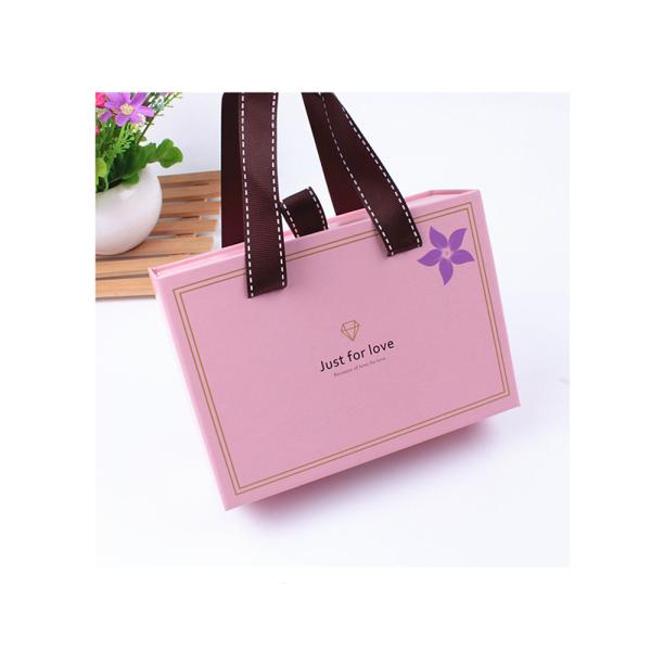 Tamaño personalizado Caja de embalaje de cajón pequeño Bolsas de regalo de papel con asas de cinta