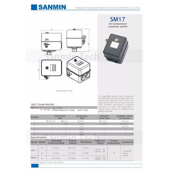 NBSANMINSE SMF17 1/4 3/8 NPT Thread Air Compressor Pressure Switch High Pressure Switches