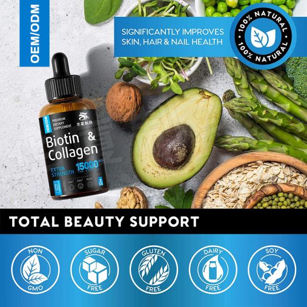 Private Label Biotin Hair Growth Drops Liquid Collagen Supplement