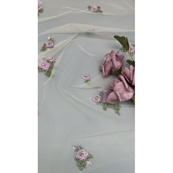 Beaded Floral Lace Fabric Embroidered Lace Mesh Breathe Fabric Occasion Dressing Birthday Fabric