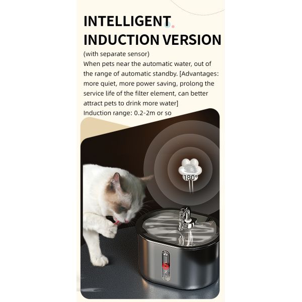 2.5L 304 Food Grade Stainless Steel Eco-Friendly Automatic Pet Water Feeder 5V Filtration Purification Mute Drinking Fountain