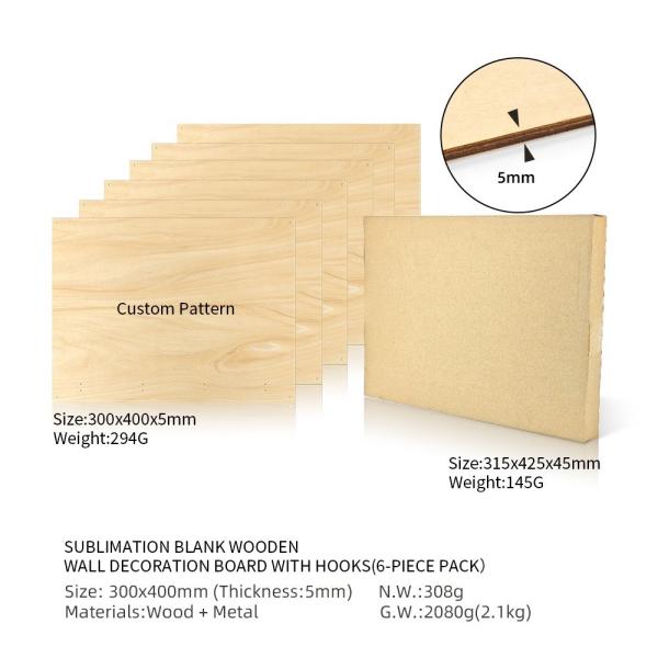 Décoratif personnalisé par bricolage, porte-clés en bambou, étagère murale personnalisée avec crochets pour l'impression par transfert de chaleur par sublimation