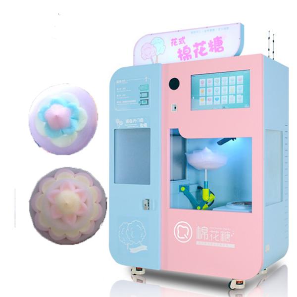 Full Automatic Coin Operated Cotton Candy Making fairy Floss Flower Vending Machine with Super Touch Advitisement Screen