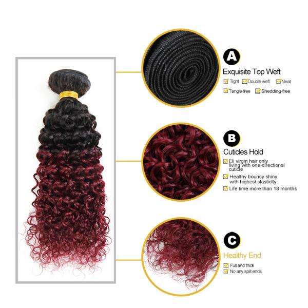 8A Brazilian Virgin Hair Ombre Human Hair Extensions 1B / 99J Kinky Curly Hair