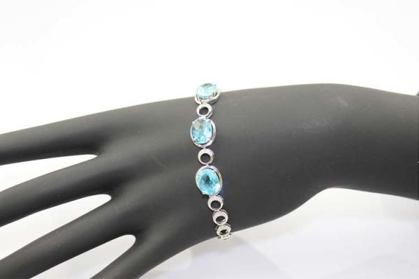 Fashion Jewelry Created Blue Topaz Cubic Zircon 925 Silver Link Chain Bracelet (H01)