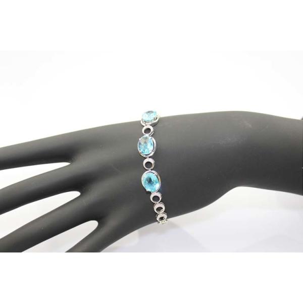 Fashion Jewelry Created Blue Topaz Cubic Zircon 925 Silver Link Chain Bracelet (H01)