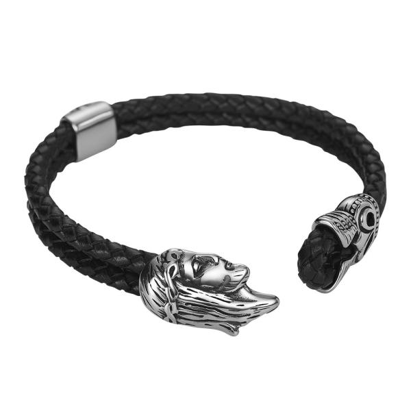 New punk bracelet stainless steel magnetic clasp skull braided leather bracelet
